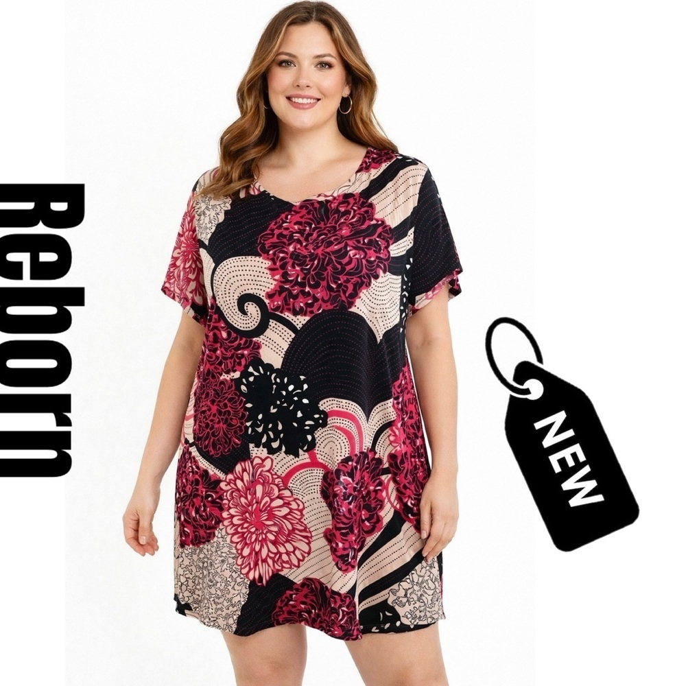 Reborn hot pink/black slip-on dress NWT